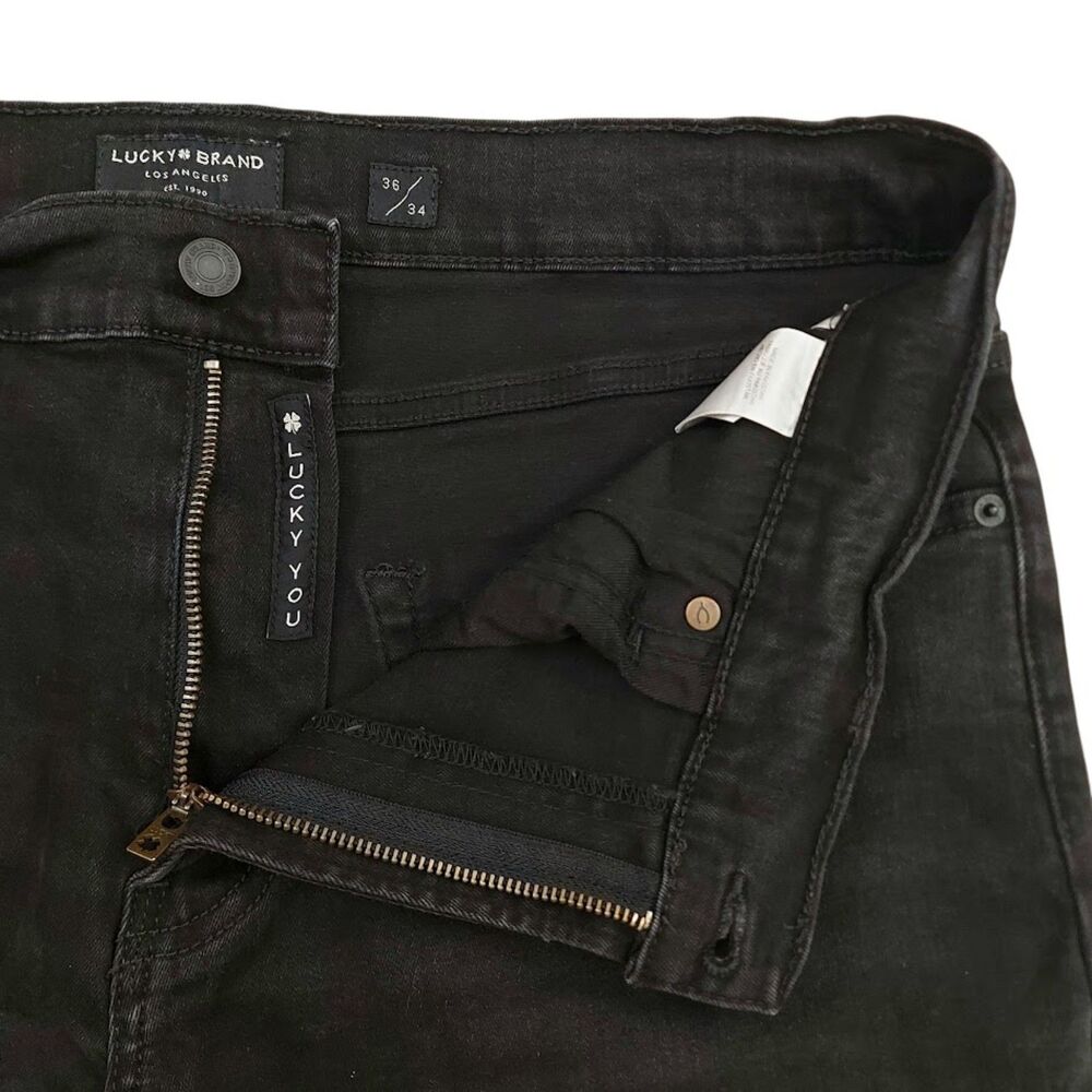 Lucky Brand 410 Athletic Straight Jeans Mens 36x33 Black Fit Stretch Denim - Picture 3 of 12
